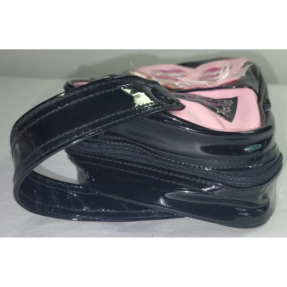 Vintage Dance Shoe Bag Pink Black Patent Slipper Graphic Zip Pouch Y2K
